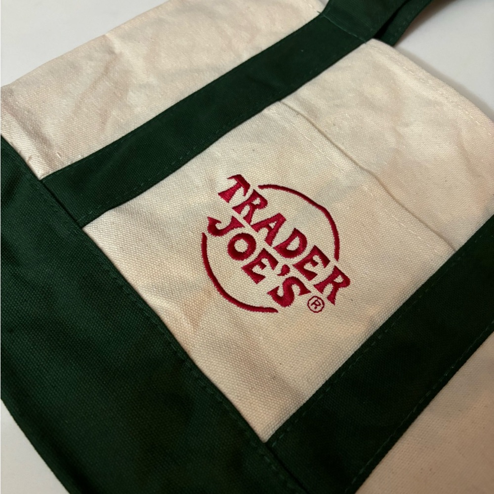 green trader joe’s mini tote bag